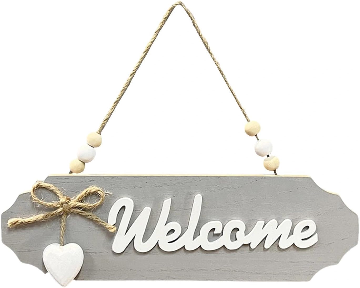 Wooden Door Sign Hanging Double Sided Grey Wood Door Plaque for Shop Entrance Wall Decor Rustic Style Home Sign