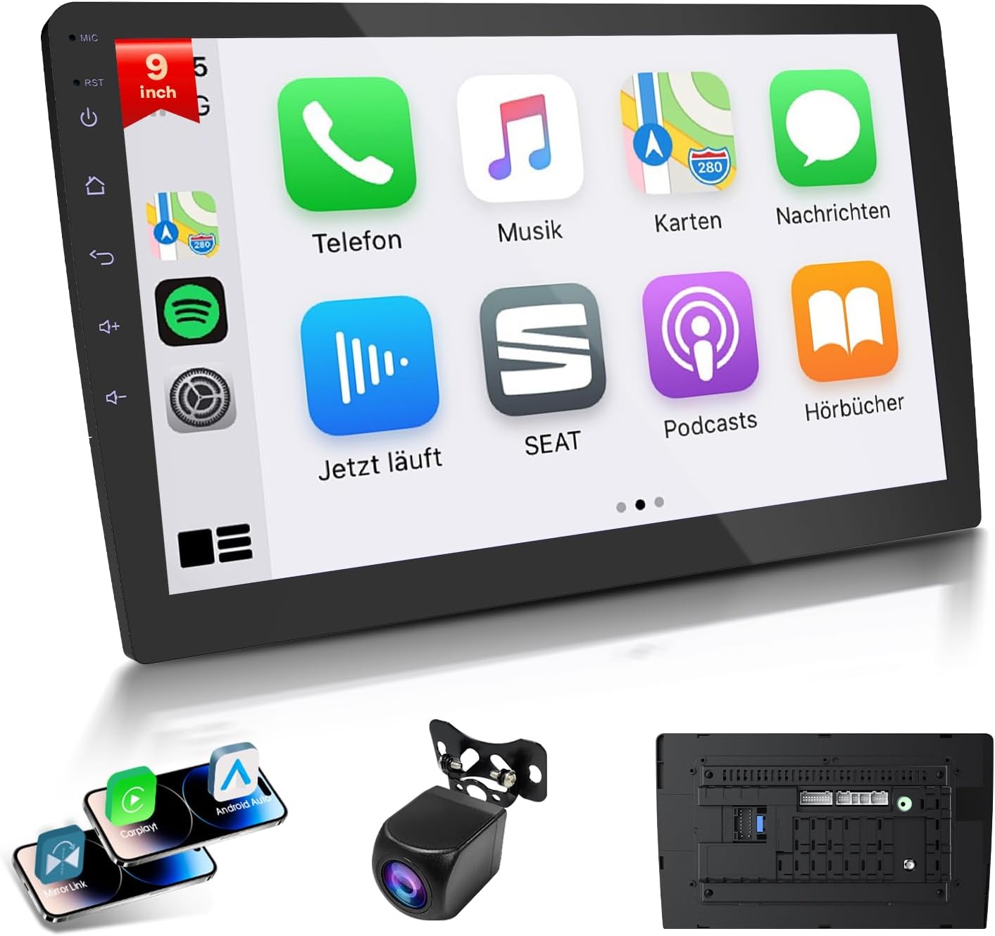 9 Inch Double Din Car Stereo with Wireless Apple CarPlay & Android Auto ...