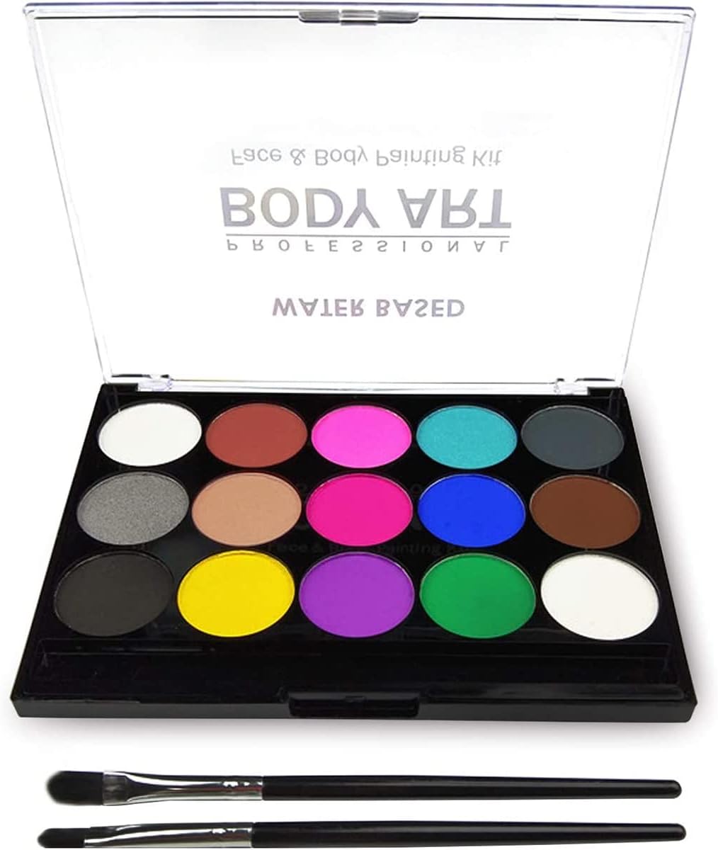 OGIMA Body Painting Face Paint Kit, 15 color Professional Palette Washable with Brush for Kids Art Show Halloween Party Colsplay Makeup Body Festive (15 color)