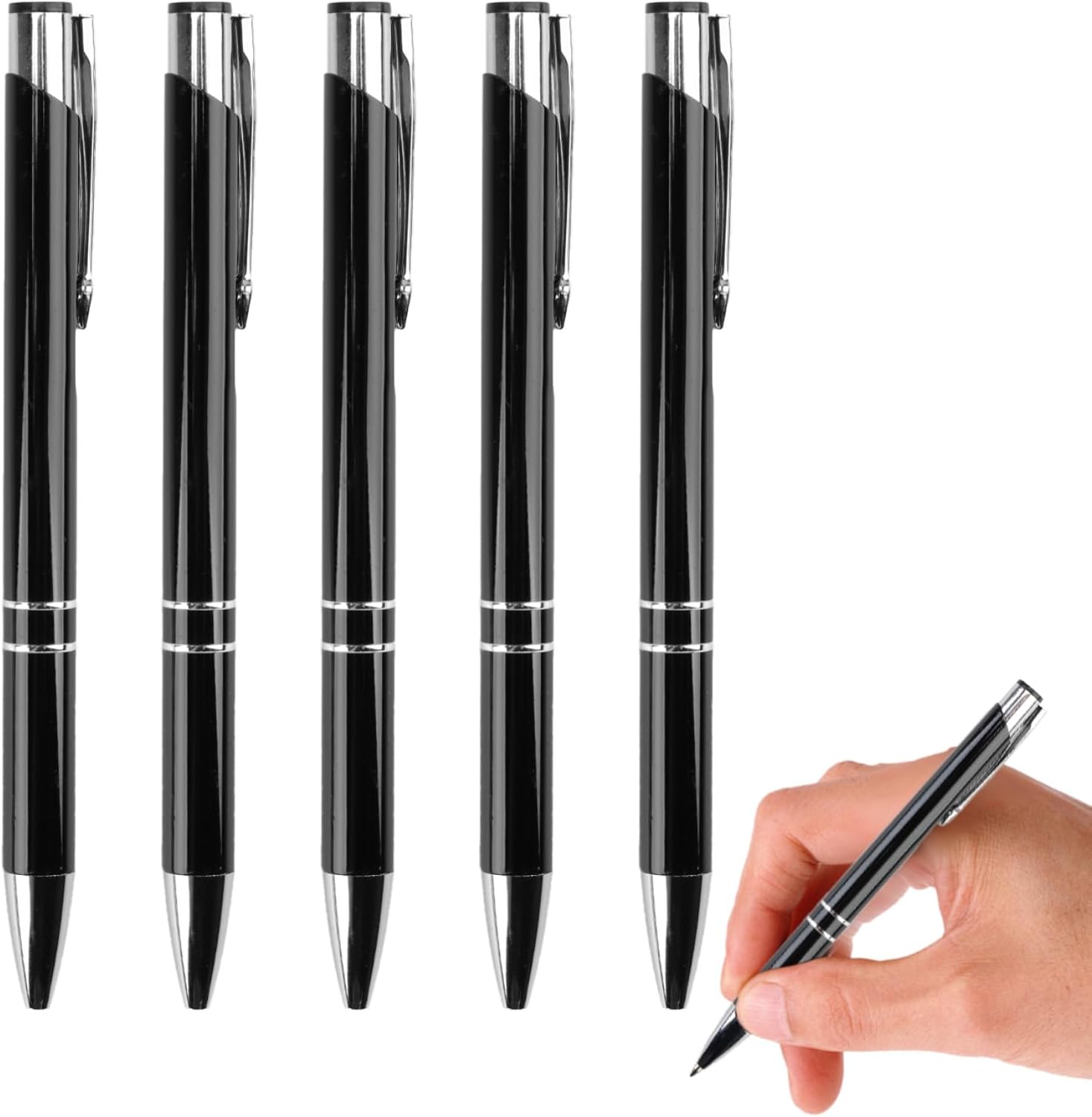 5Pc Black Stylish quality 5 metal ballpoint Pens, Retractable Ballpoint Pens, and Durable Stainless Steel Clip,Metal Writing Pens 1 mm Ink Ballpoint Pens for Colleagues Teachers Adults Students