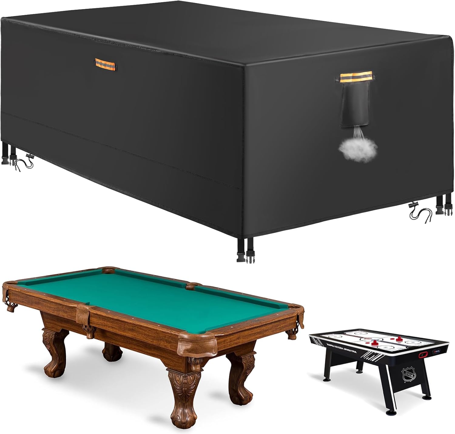 8ft Pool Table Covers, Snooker Table Cover 420D Oxford Outdoor Pool Table Cover Protect Against The Sun and Wind, Universal Fit Cloth for Pool Table Air Hockey Game (102x53x32in)