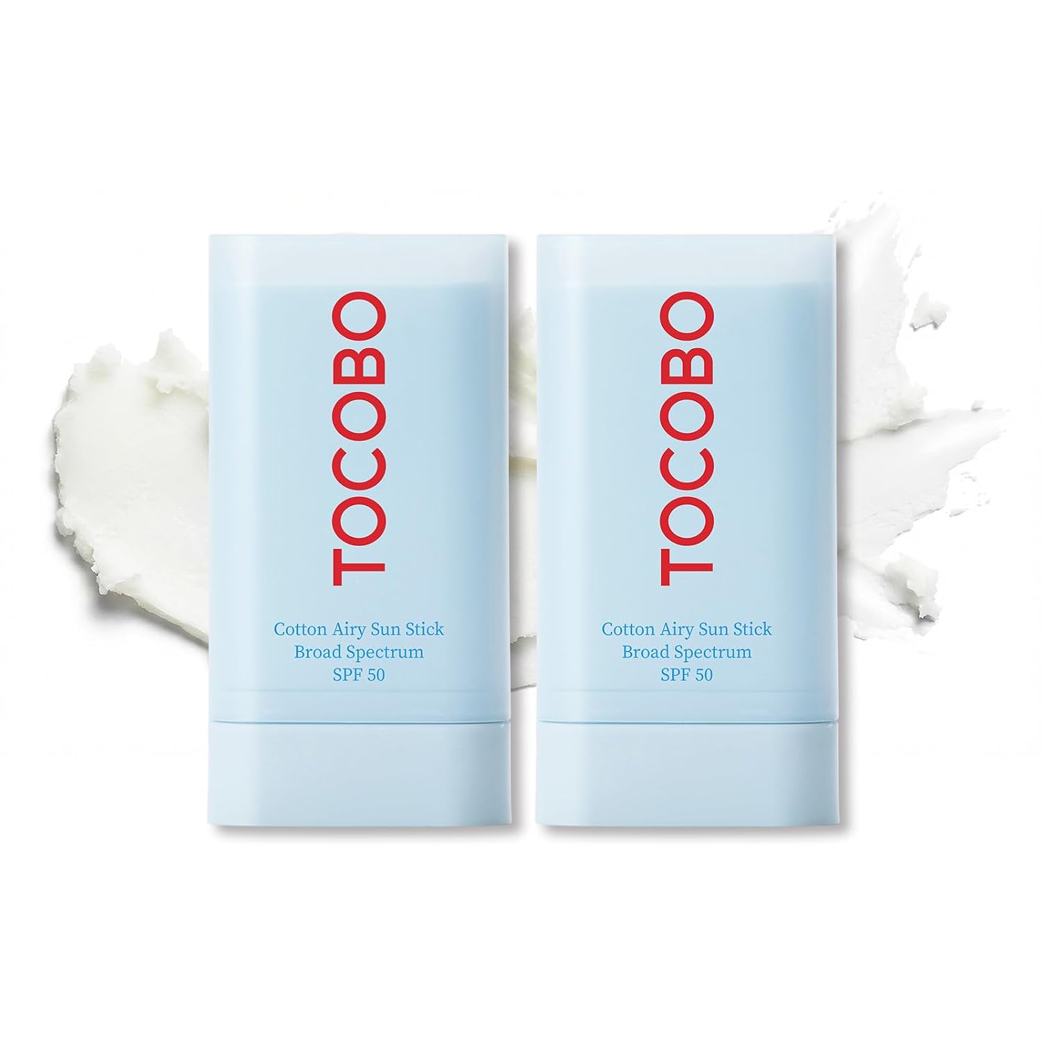 TOCOBO Cotton Airy Sun Stick SPF 50 Korean Sunscreen Stick for Face, Broad Spectrum, Matte Finish, Sebum Control, No White Cast, Mess-Free Solid Sun Stick for Daily & Travel, 0.67 oz (Pack of 2)