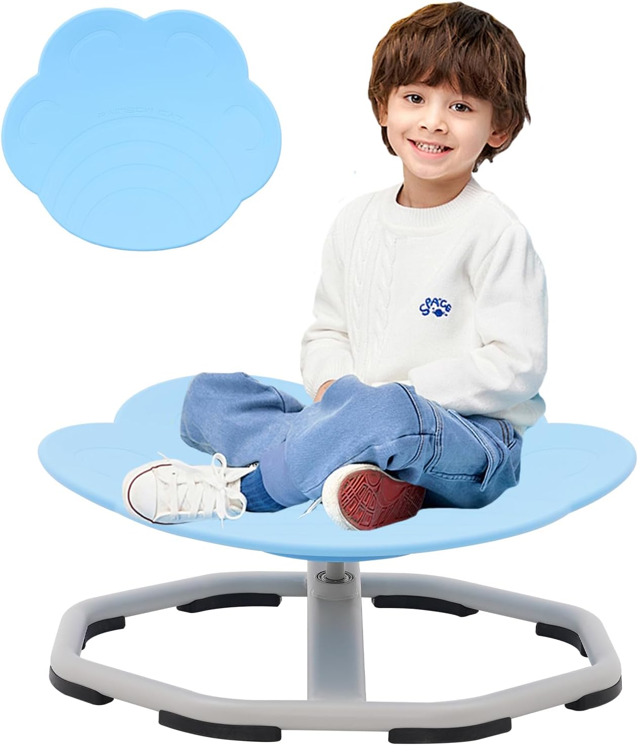360° Sensory Spinning Chair for Autism Kids 3-8 - 49.3MM Thickened Steel, 60kg Load Non-Slip Vestibular Training Chair(BLUE)