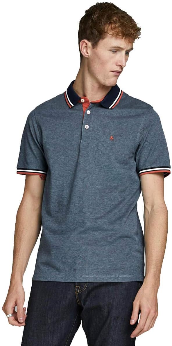 JACK & JONES Mens Paulos Tipped Pique Short Sleeve Polo