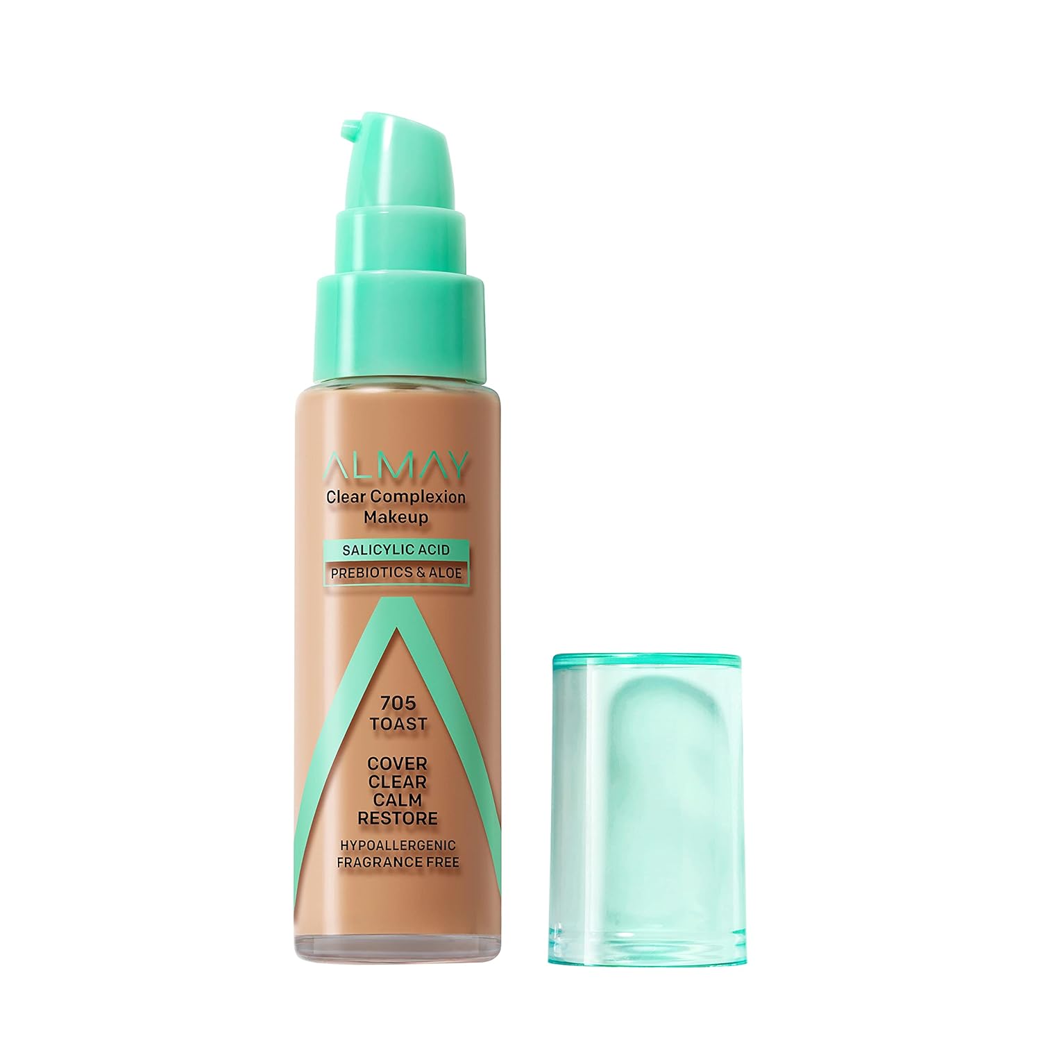 Almay Clear Complexion Acne Foundation Makeup with Salicylic Acid, Medium Coverage, Soft Matte Finish, Hypoallergenic, Cruelty- & Fragrance-Free, Dermatologist Tested, 705 Toast, 1 fl oz