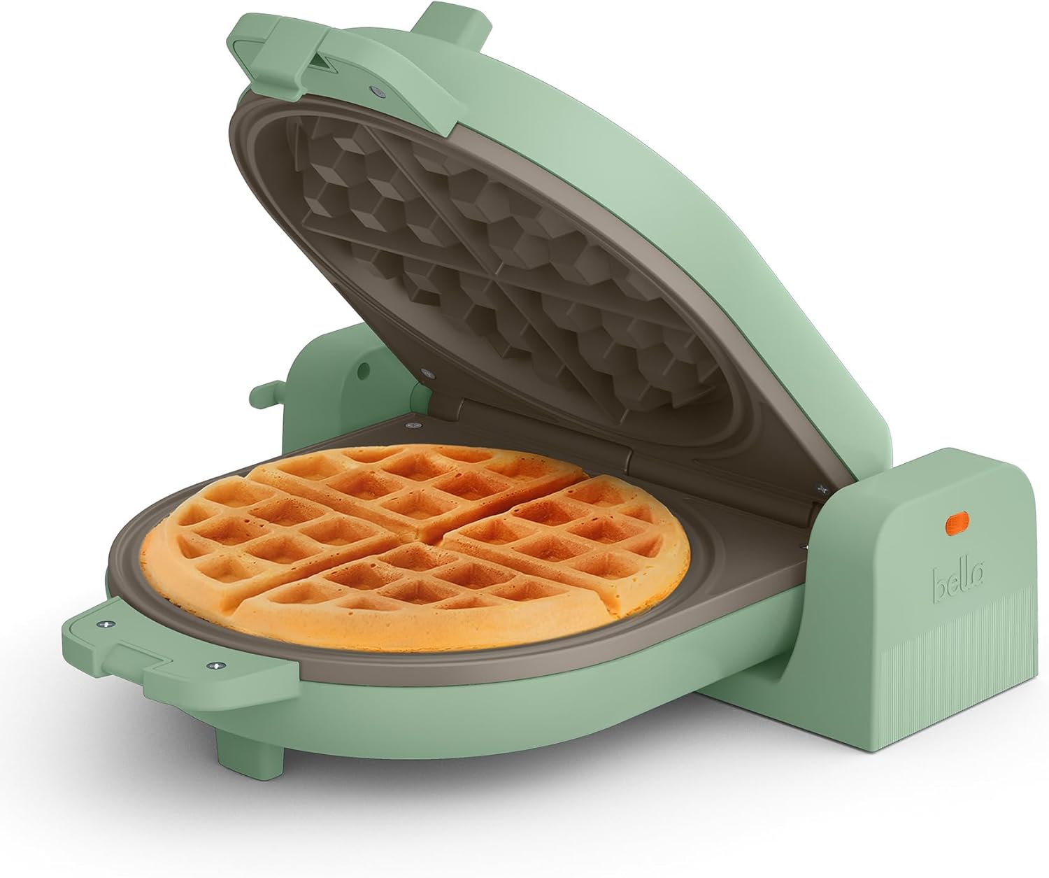 bella Flip-n-Store Waffle Maker with EverGood™ Ceramic Nonstick Coating, Fits-anywhere™ Kitchenware, Power Indicator Light, Cool Touch Handle & Cord Wrap, 7” Wide & 1" Deep Plates, 1000 Watt, Seaglass