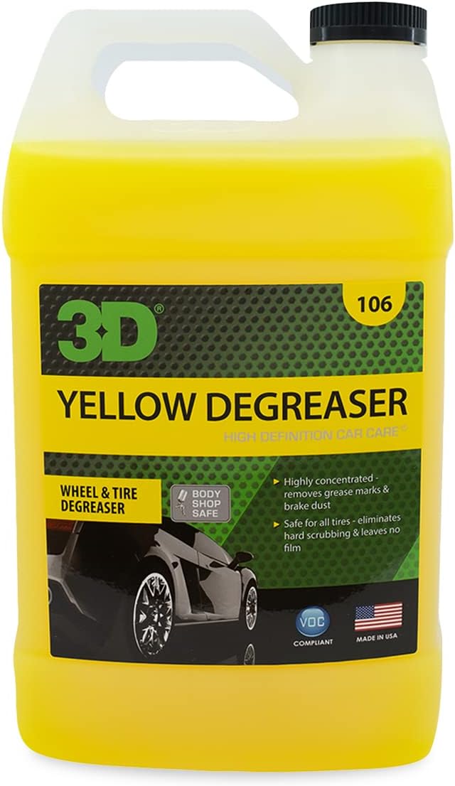 3D Yellow Degreaser Wheel & Tire Cleaner - Safely Removes Brake Dust & Dirt from Wheels & Tires - All-In-One Car Wash Detailing Spray Refill 1 Gallon
