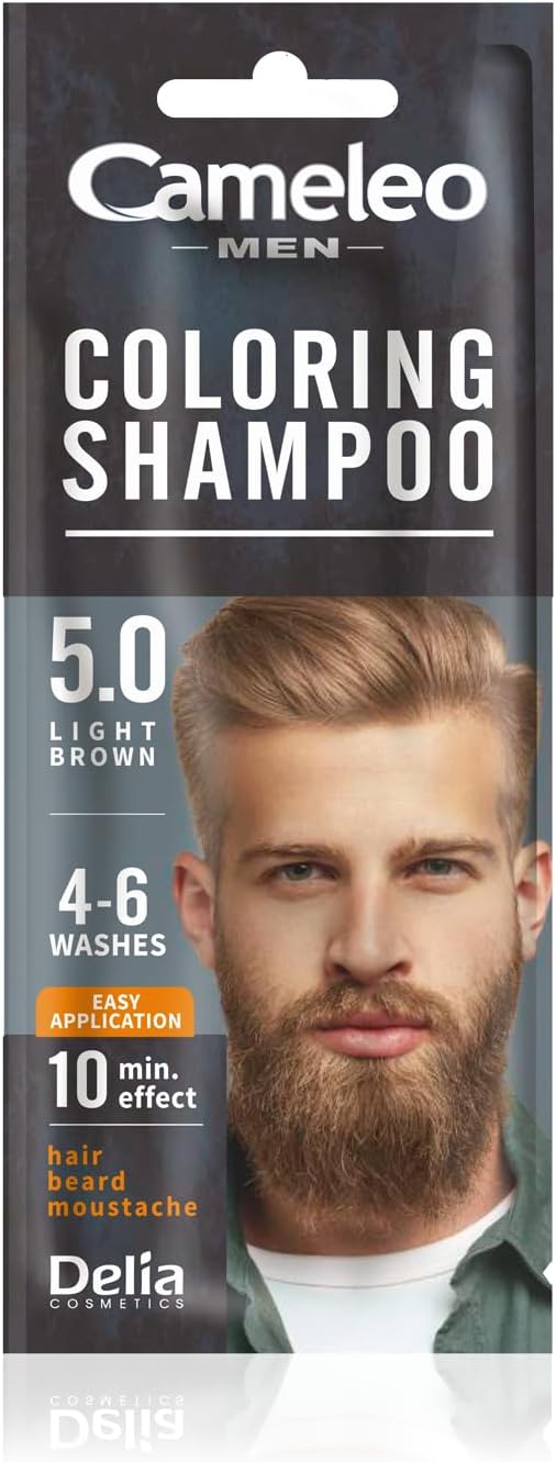 Cameleo Men – Coloring Shampoo – Light Brown – Hair, Beard, Mustache - Visible Color in 10 Minutes – Refreshes - Lasts for 4 to 6 Washes – Easy & Quick Application - Walnut Extract – 15 ml
