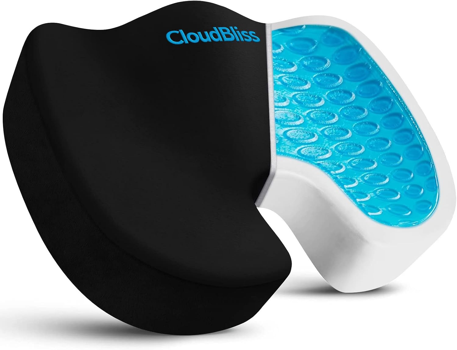 CloudBliss Gel Memory Foam Seat Cushion for Long Sitting, Large, Black