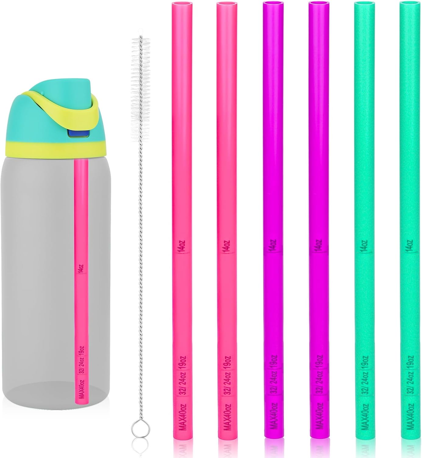 6pcs Straw Replacements for Owala FreeSip Kids 16 oz, with Cleaning Brush