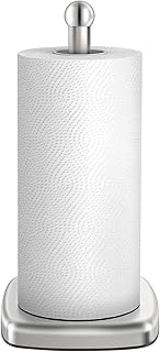 DAWNER Paper Towel Holder Countertop, Free Standing Paper Towel Stand for Kitchen, Paper Towel Holder Stand with Weighted Base Suction Cups, Bathroom Stainless Steel Paper Towel Holder, Square Base