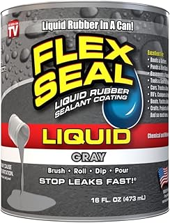 Flex Seal Liquid, 16 oz, Gray, Liquid Rubber Coating Sealant, Waterproof, Flexible, Breathable, and UV Resistant, Roof Repair, Basements, RV, Campers, Trailers, Marine, EPDM, Masonry