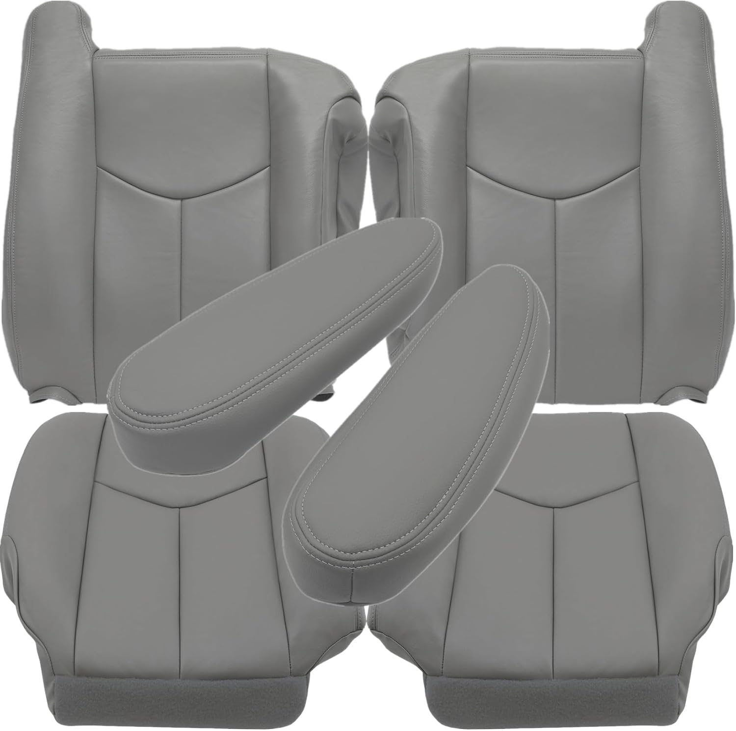 NLQR Driver and Passenger Side Bottom and Top Seat Covers & 2Pcs Seat Armrests Covers Pewter Gray 922 Compatible with Chevy Silverado Tahoe Suburban Avalanche GMC Sierra Yukon XL 2003-2006