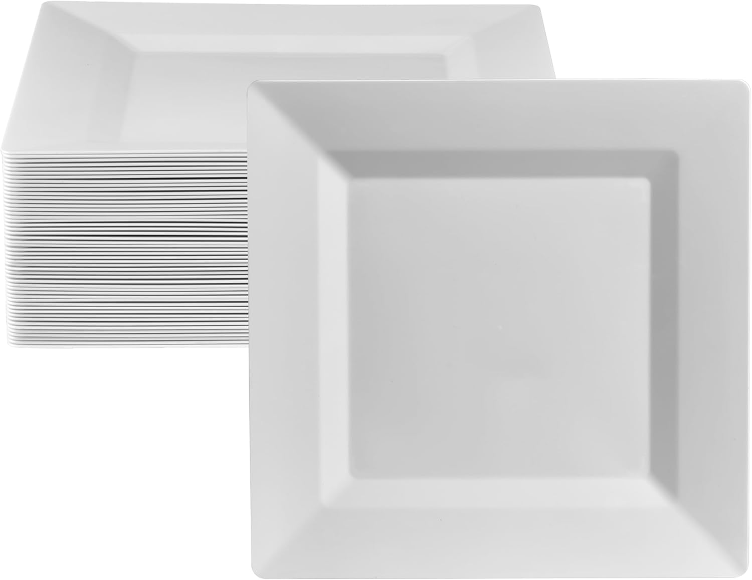 Oasis Creations White Square Plates Set 10" - 50 count - Premium Hard White Disposable Plastic - Disposable and Reusable - Salad Plate - Appetizer Plate - Dinner Plate - Party Plate Set