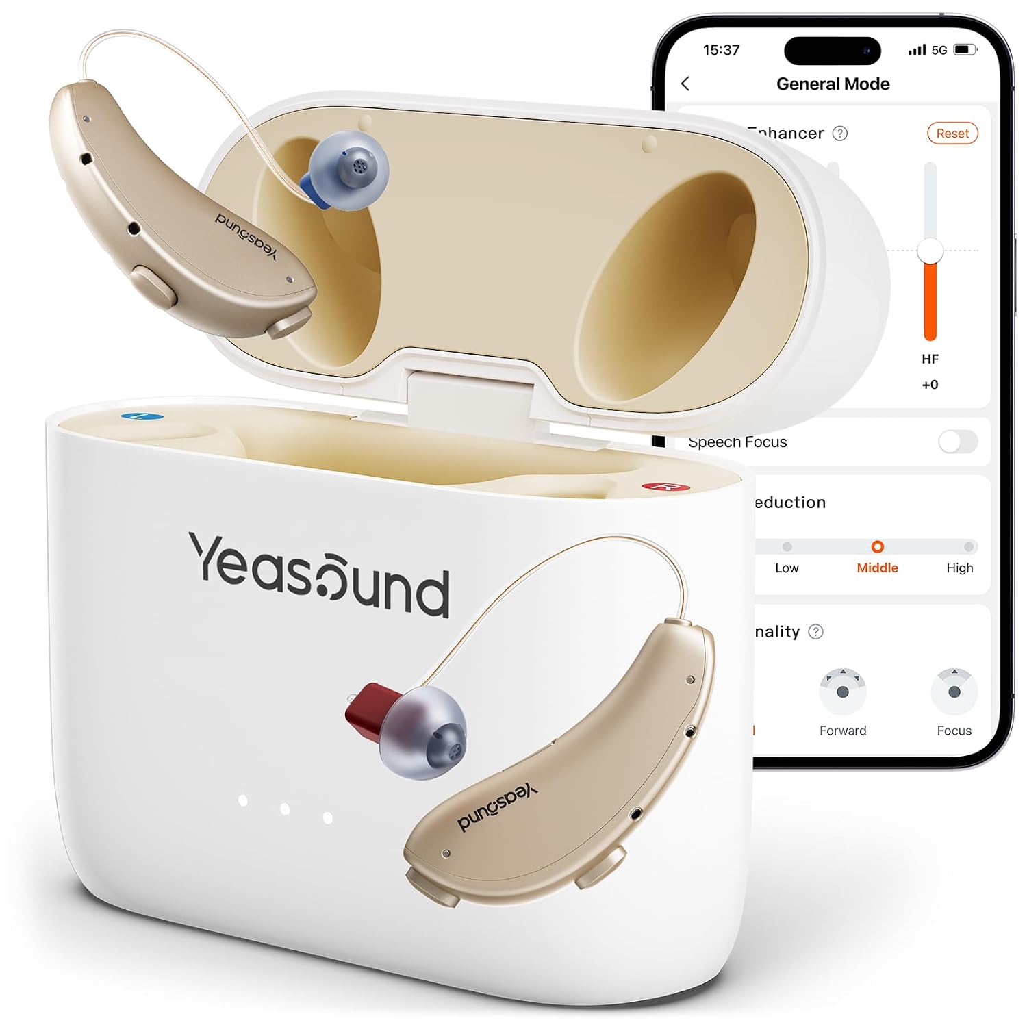 Yeasound RIC700 Hearing Aids, AI Powered Noise Reduction and Clearer Speech, Hearing Aids with Bluetooth Streaming for iOS, Up to 8000Hz Clear Audio, Easy App Control, Discreet & Comfort, IPX8