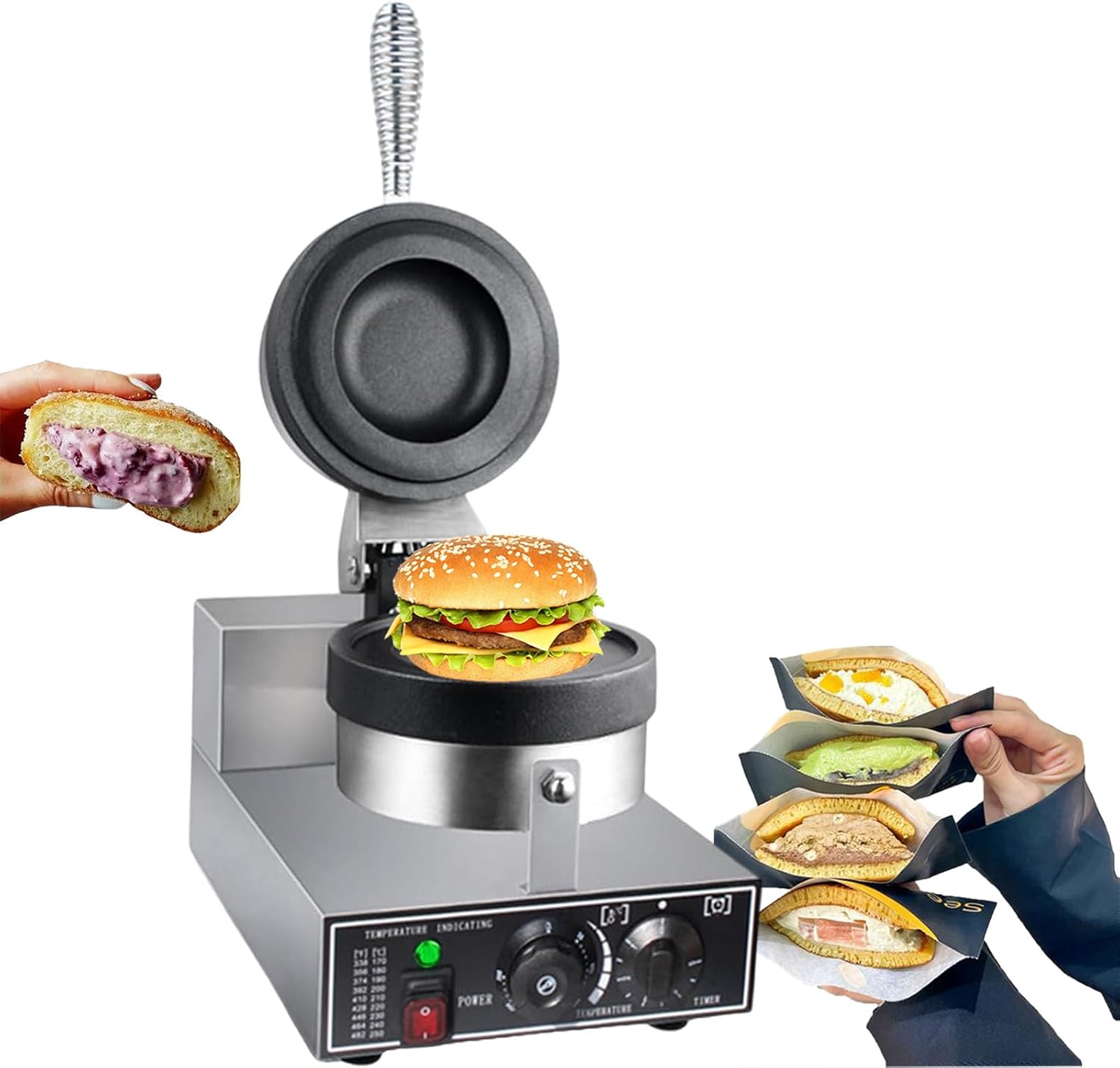 Fablestoryem Electric Burger Maker Machine, Nonstick Hamburger Press Baking Machine, UFO Burger Maker, 1200W Commercial Panini Press Sandwich Maker for Household & Commercial Use,220V