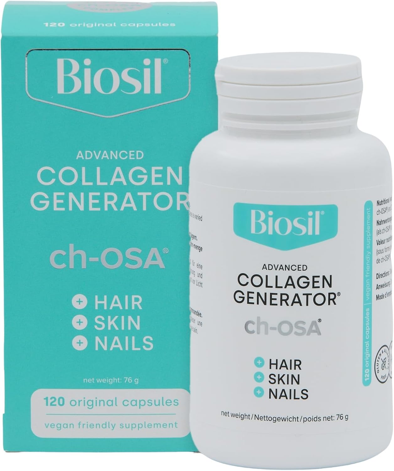 Biosil Collagen Generator - 120 Capsules - with Patented ch-OSA Complex - Generates & Protects Your Own Collagen - GMO Free - 60-Day Supply