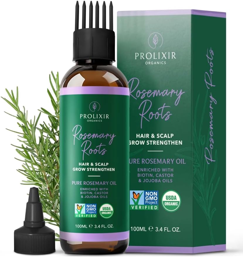 Organic Rosemary Hair Growth Oil with Castor, Jojoba, and Argan Oils – Biotin-Infused Scalp Treatment for Dry, Damaged, and Frizzy Hair – 100ml