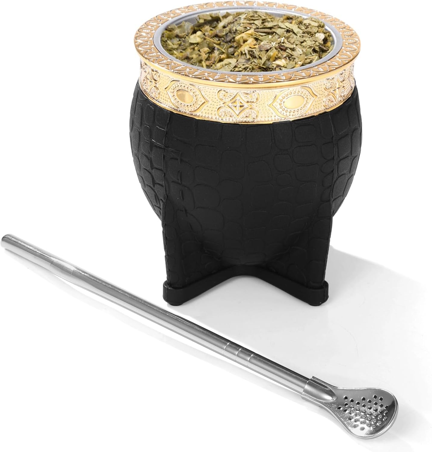 LUMINFLY Yerba Mate Set with Stainless Steel Spoon, Organic Gourd Tea Cup, 3.9X3.4 in