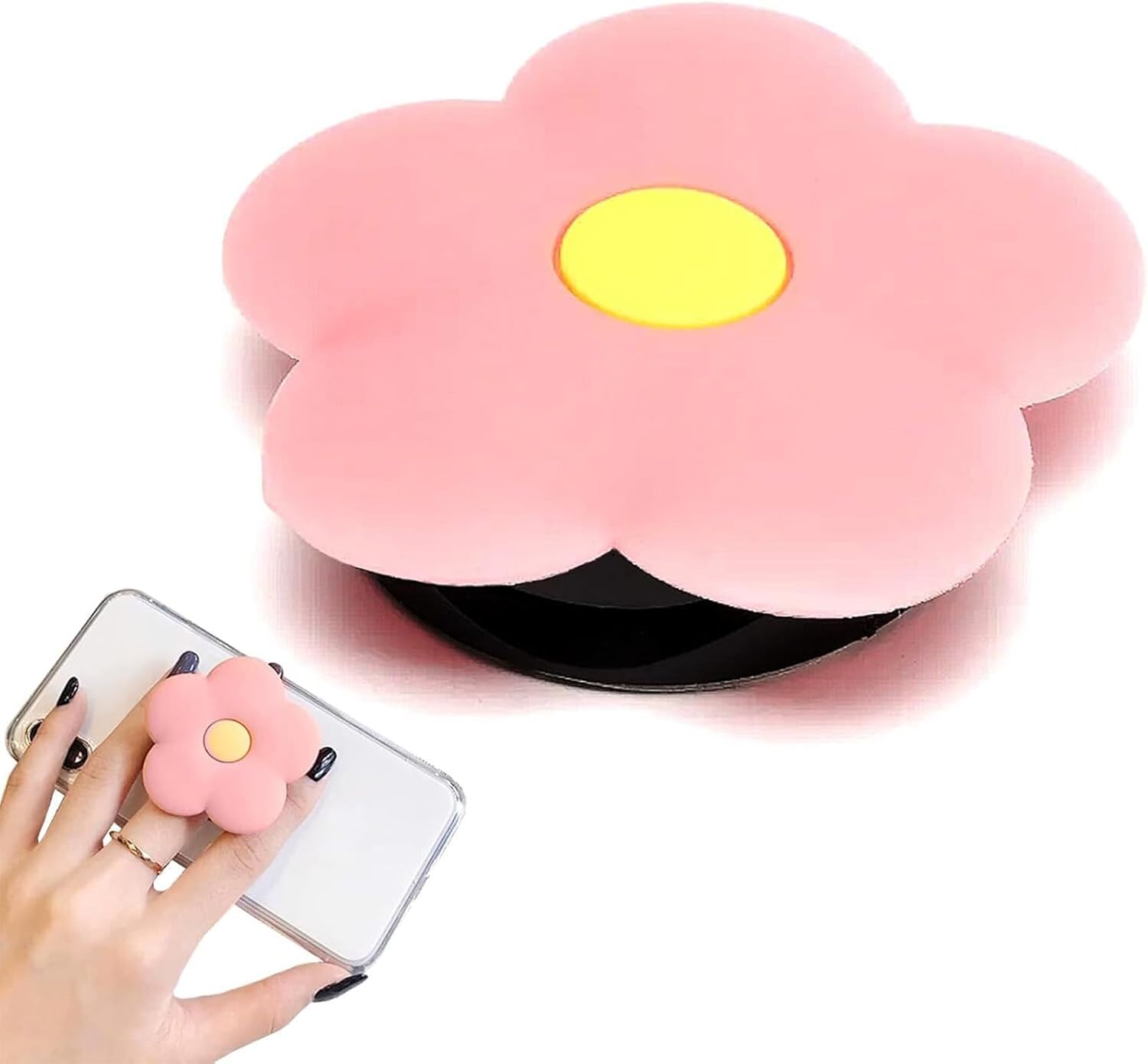 Pink Daisy Silicone Mobile Phone Grip Stand, Cute 2D Flower Cell Phone Holder, for Smart Tablet Cell Accessory