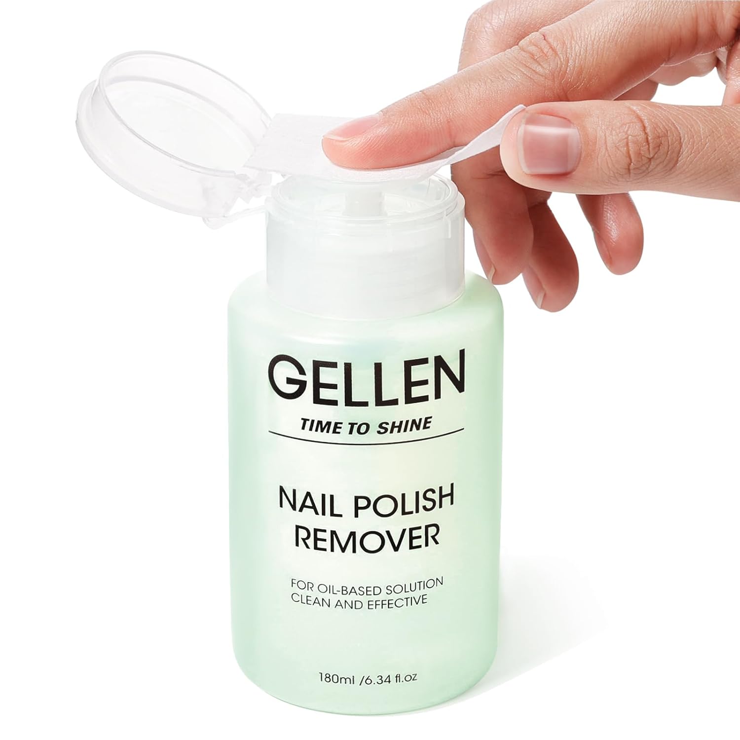 Gellen Nail Polish Remover, Non Acetone Nail Polish Removal for Regular Nail Polishes, Jasmine Scent Healthy Nail Polish Remover with Easy Push-down Pump, 6.09 Fl Oz