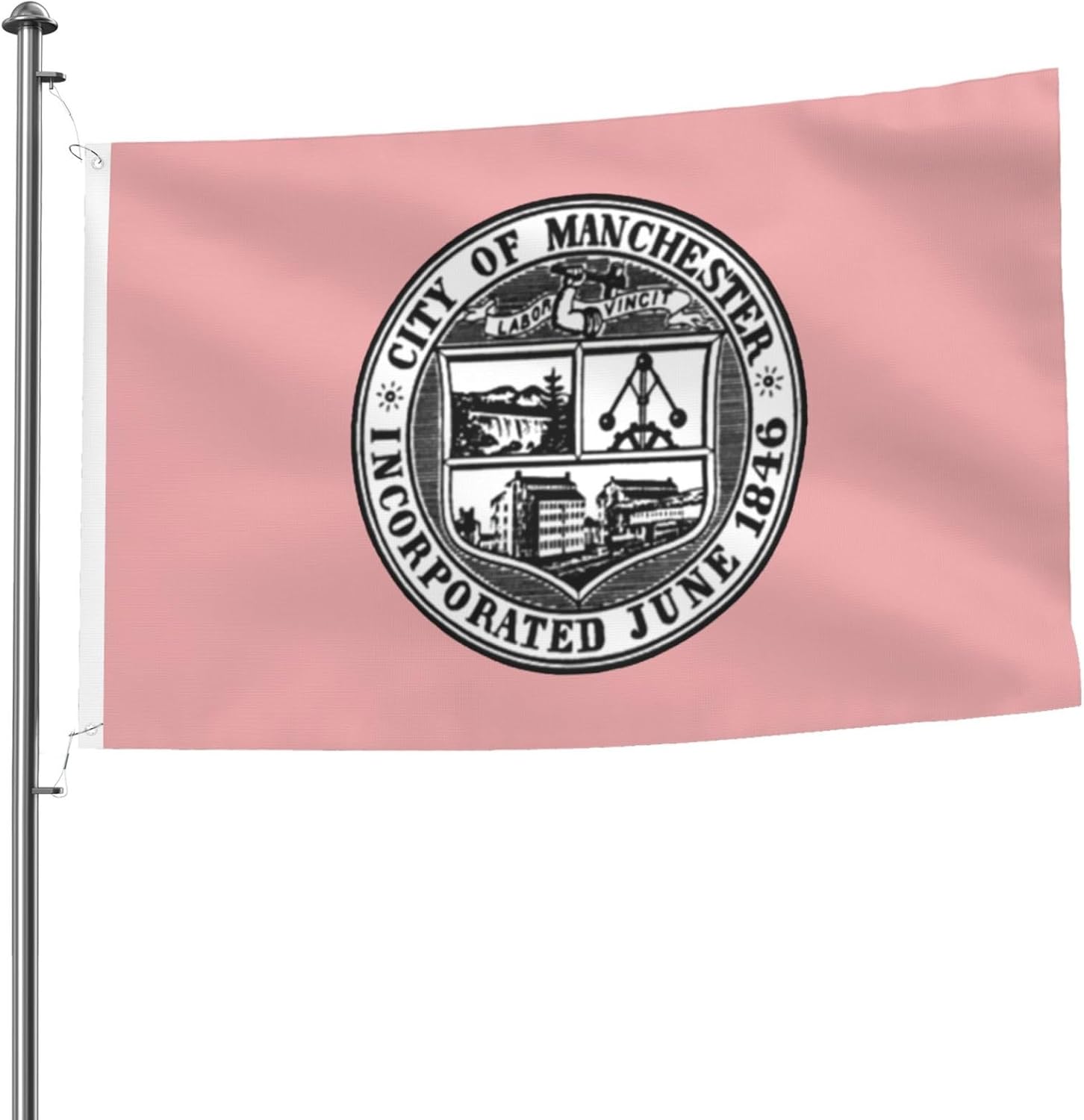 Seal Of Manchester, New Hampshire Banner, Polyester Double Stitched with Brass Grommets 5 X 8 Ft Flag for Outdoor Indoor Home Farm Decoration