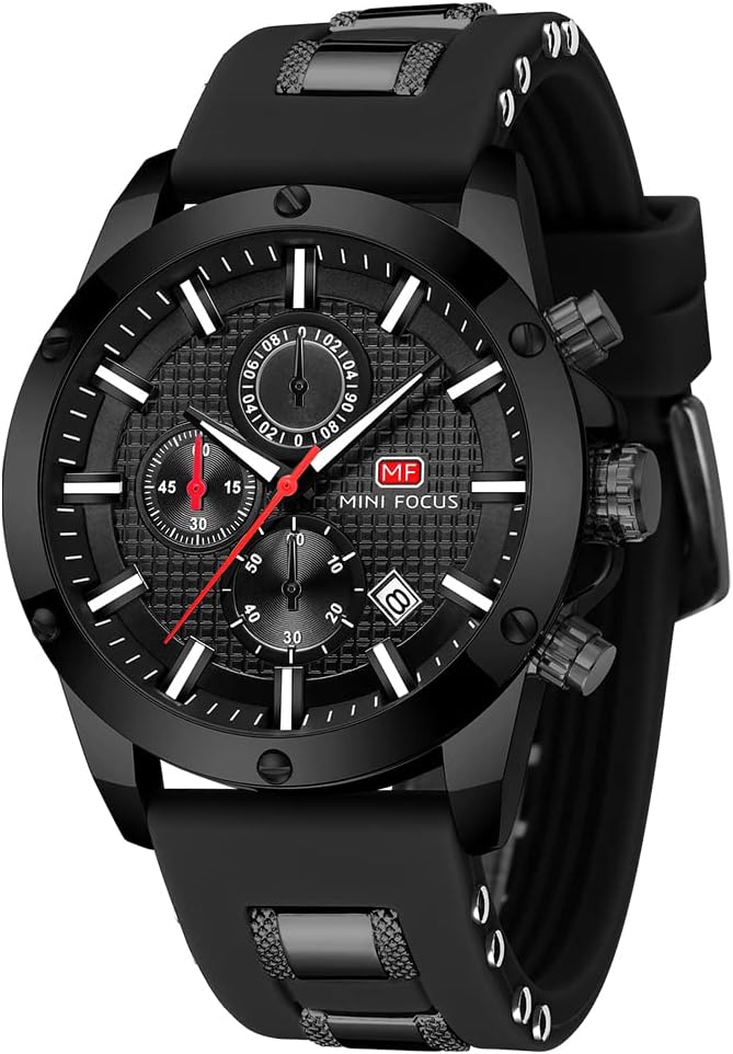 MINI Focus Mens Watch Casual Sports Watches (Chronograph/Waterproof/Luminous/Calendar) Silicon Band Fashion Quartz Watch for Men