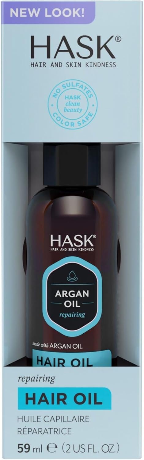 HASK Argan Oil Hair Oil for shine and frizz control repairing for all hair types, colour safe, and cruelty-free -1 59mL Bottle
