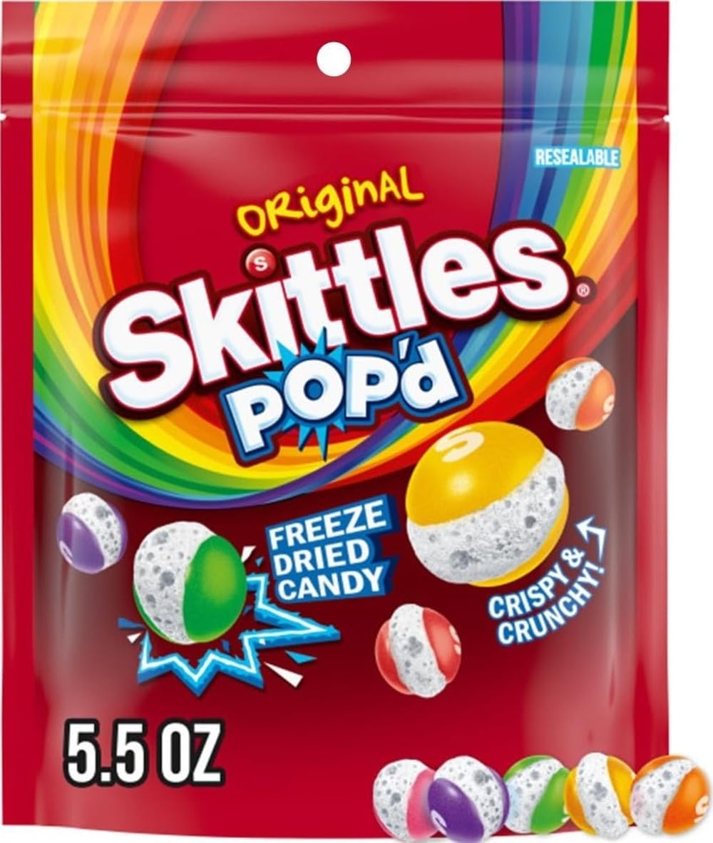 SKITTLES POP'd Originals Freeze Dried Candy, Resealable Bag, 5.5 oz