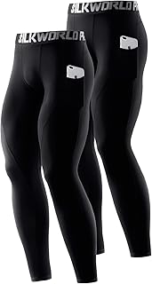 SILKWORLD Men's 1~3 Pack Compression Pants Pockets Cool Dry Gym Leggings Baselayer Running Tights