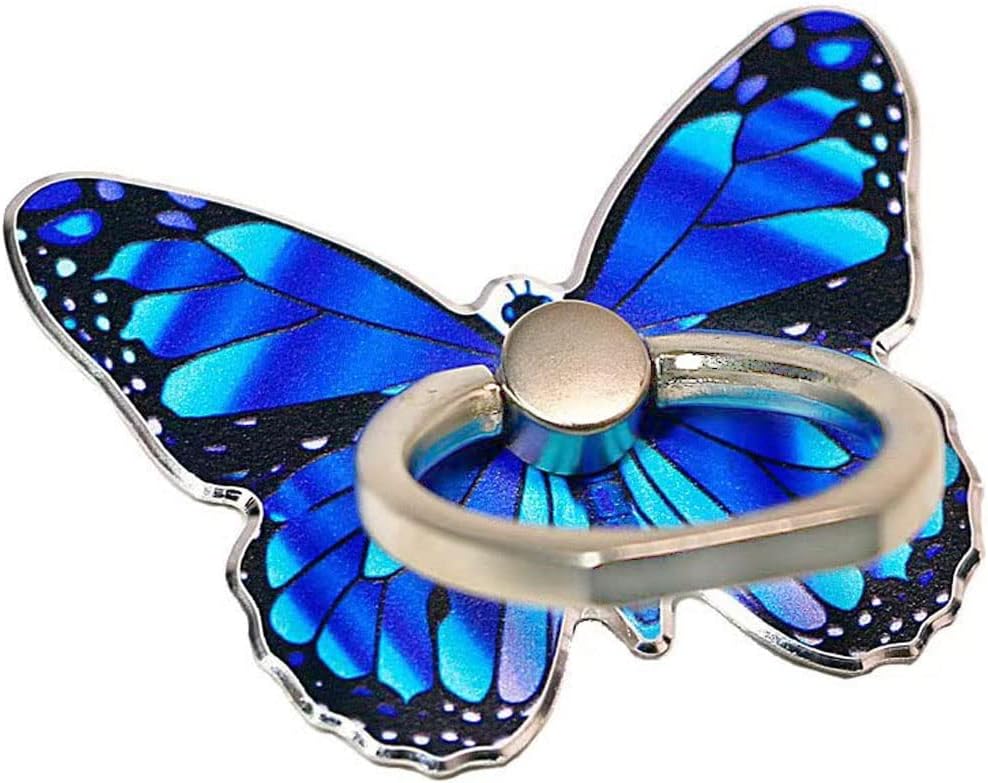 Cell Phone Ring Holder, Butterfly Phone Ring Grip Stand 360°Rotation Finger Ring Kickstand Compatible with iPhone,All Android Smartphone (Blue)
