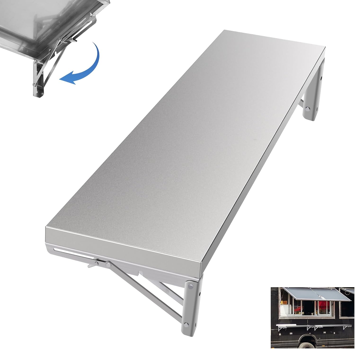 Concession Shelf 48" L x 12" W, Folding Concession Shelf for Food Truck, Stainless Steel Drop Down Folding Serving Food Shelf Stand for Concession Windows