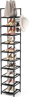 Tall Narrow Shoe Rack for Entryway, 10-Tier Sturdy Metal Shoe Shelf Storage 10-15 Pairs of Shoes and Boots, Space Saving Corner Shoe Rack Organizer for Closet,Doorway,Garage,Living Room