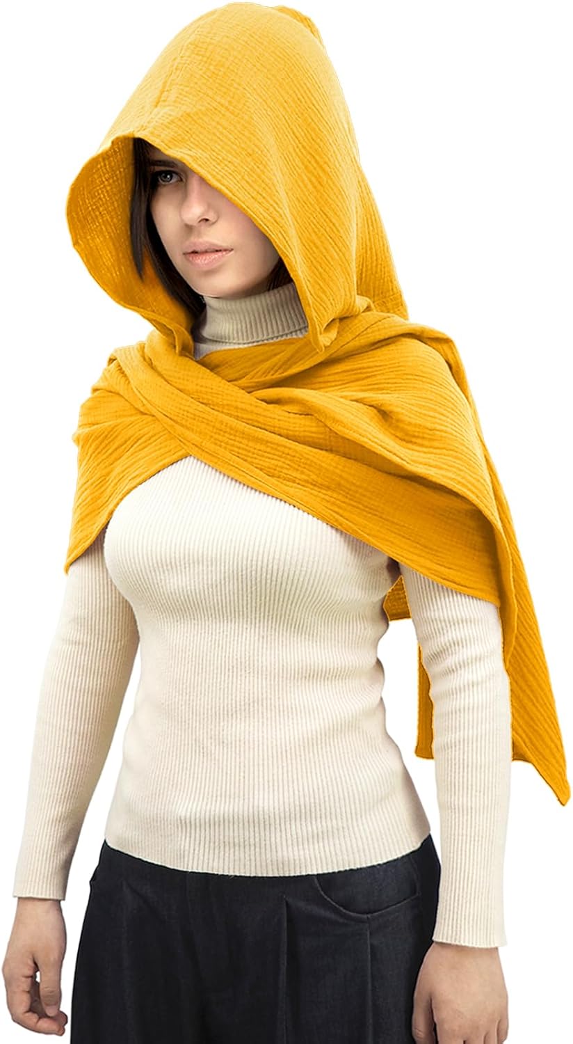 Women Men Fashion Shawl Scarf Cape | Multifunctional Hooded Cowl | Medieval Linen Cotton Cowl Hood |Vintage Goth Costume