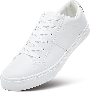 ZGR Men's Synthetic Leather White Sneakers,Low Top White Tennis Shoes,Lace up Casual Shoes