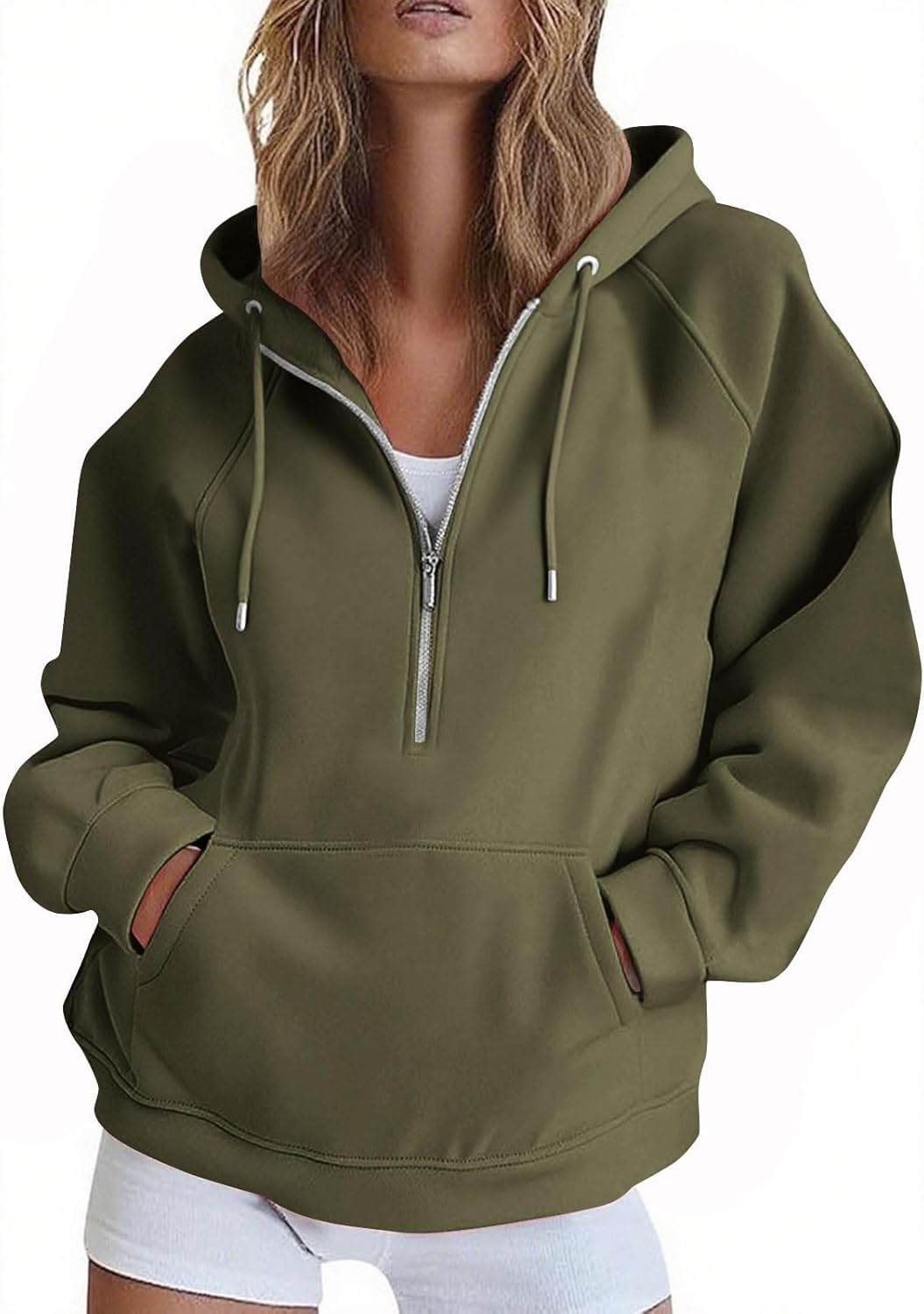 Half Zip Pullover Tops for Women Oversized Hoodies Long Sleeve Casual Drawstring Fleece Sweatshirts with Pockets