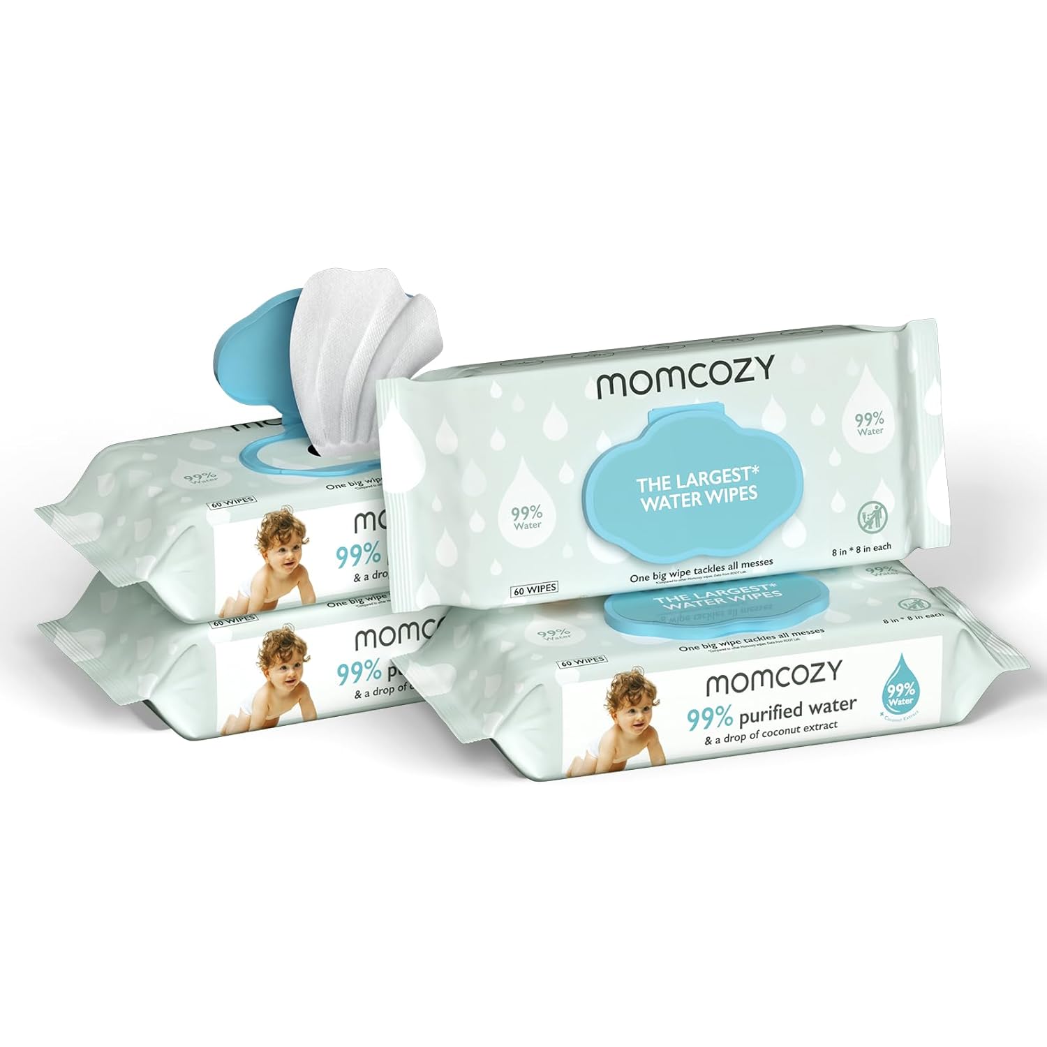 Baby Wipes, Momcozy Water Wipes-Extra Large Size Design, 99% Water Based Wipes, Unscented & Hypoallergenic, Cleansing & Moisturizing Baby Wipes for Sensitive Skin, 240 Count (4 Packs)