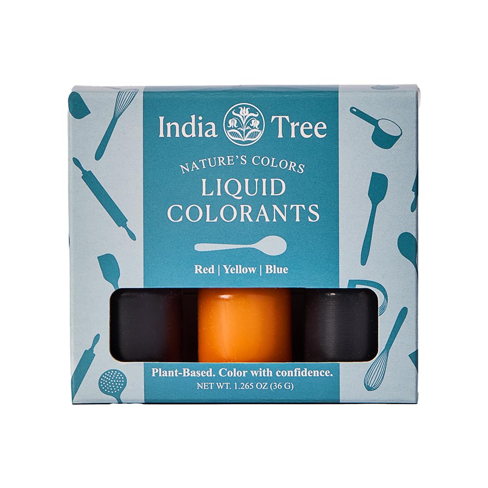 Natural Liquid Food Coloring Set – Plant-Based, Dye-Free, Non-GMO, Allergen-Free, 3 Bottles (Red, Yellow, Blue), 1.265 oz – India Tree Nature’s Colors