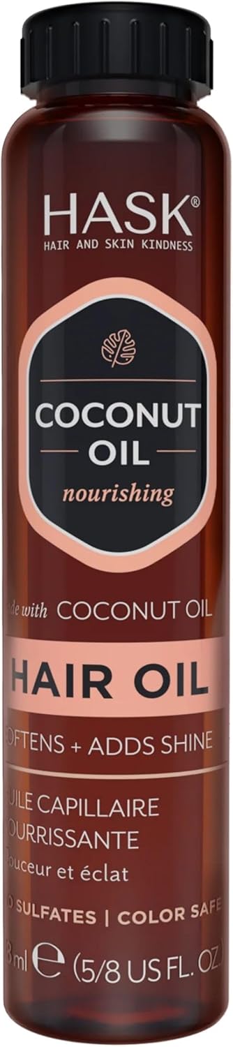 HASK Coconut Nourishing Shine Oil Vial for all hair types, colour safe, gluten-free, sulfate-free, paraben-free - 1 18mL Vial
