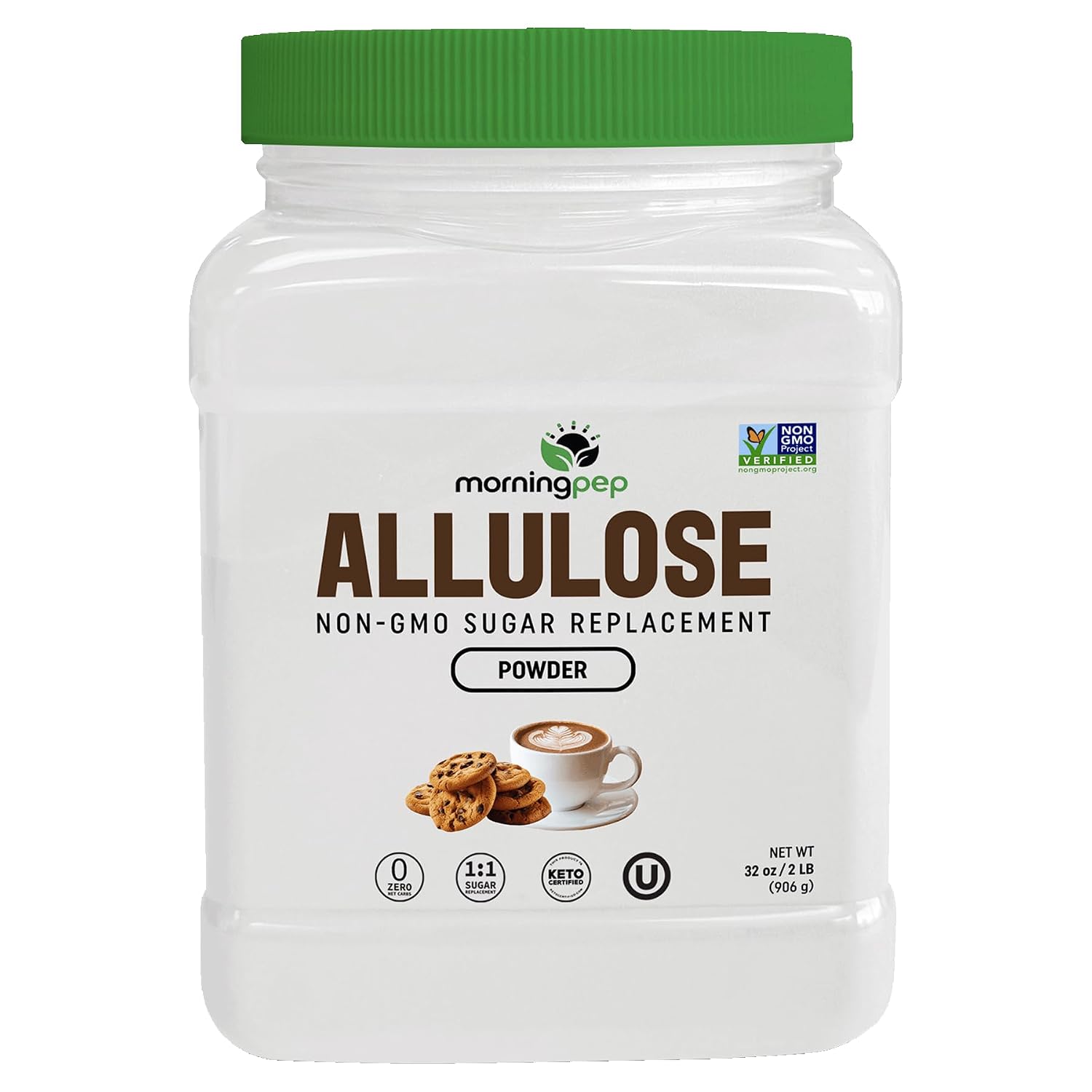 Morning Pep Allulose Sweetener 2 lb – Zero Calorie Sugar Alternative, 100% Pure, No Erythritol, Non-GMO Project Verified, Keto Certified, OU Kosher, No Fillers, Ideal for Baking and Beverages