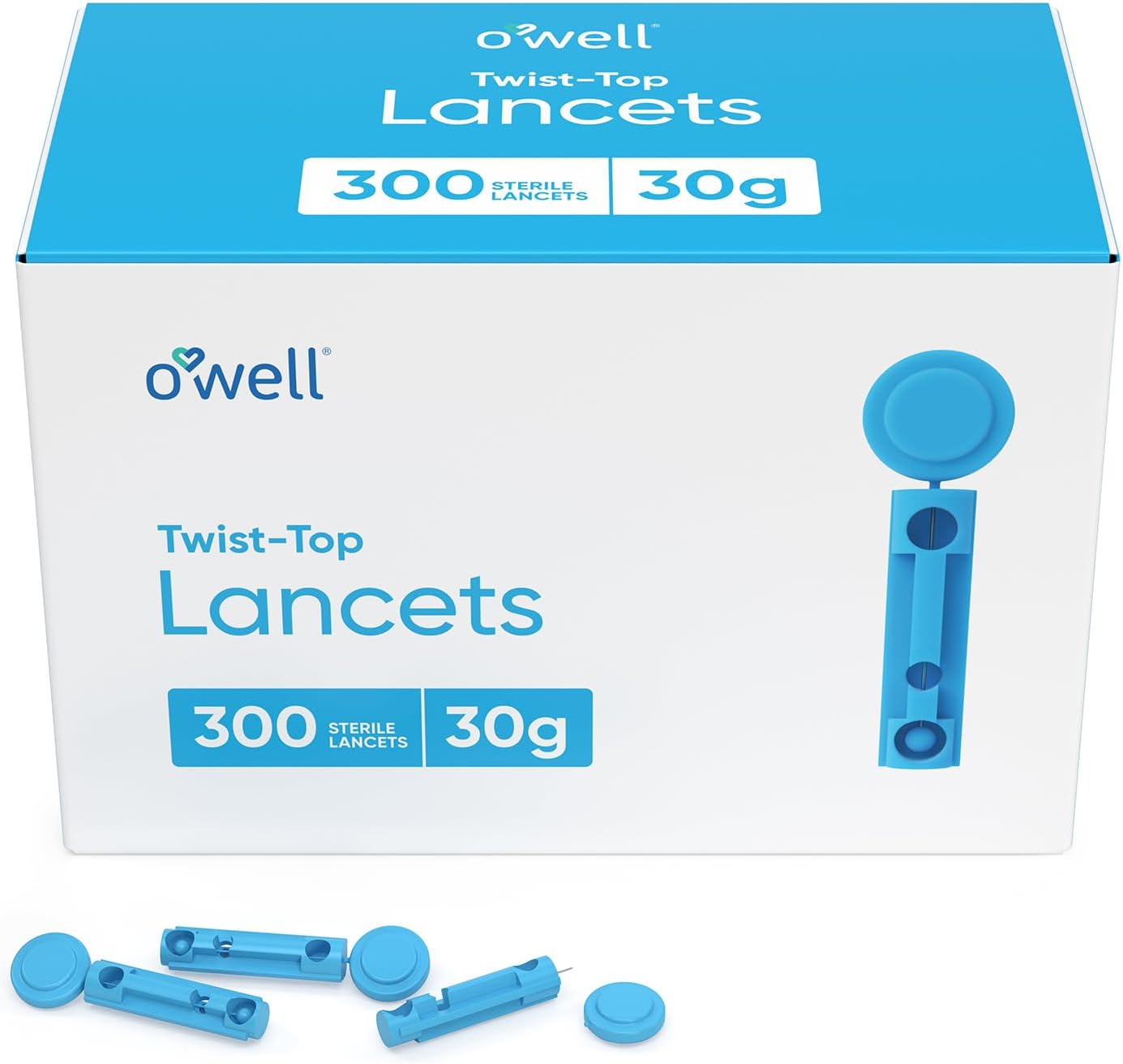 OWELL Twist Top Lancets, Sterile Lancets for Diabetes Testing, Lancets for Diabetic & Blood Sugar Test, Thin Lancet for Regular Skin, 30 Gauge, 300 Count