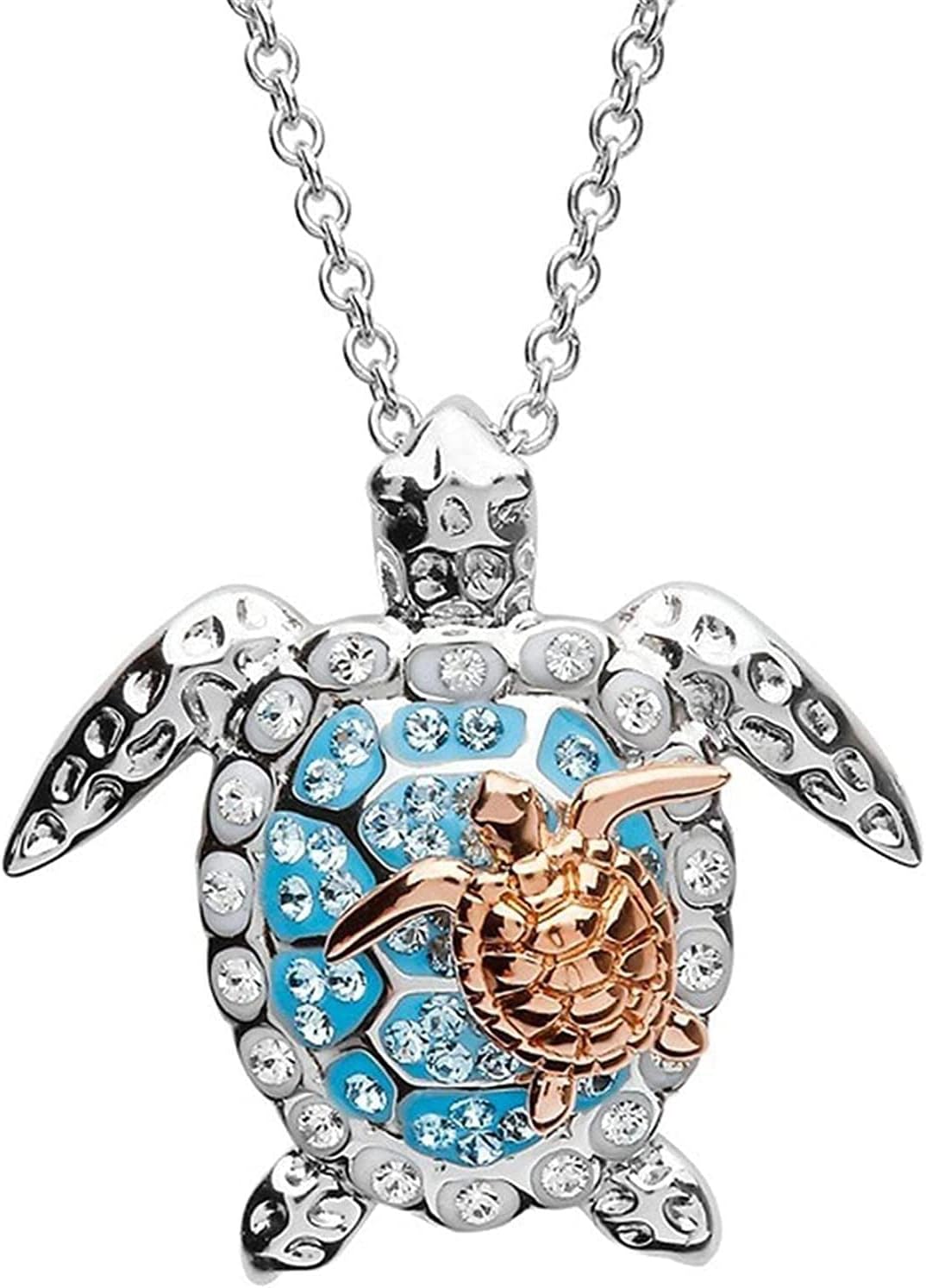 Silver Created Blue Opal Sea Turtle Pendant Necklace, Birthstone Turtle Necklace Jewelry For Women Blue Nice Processed