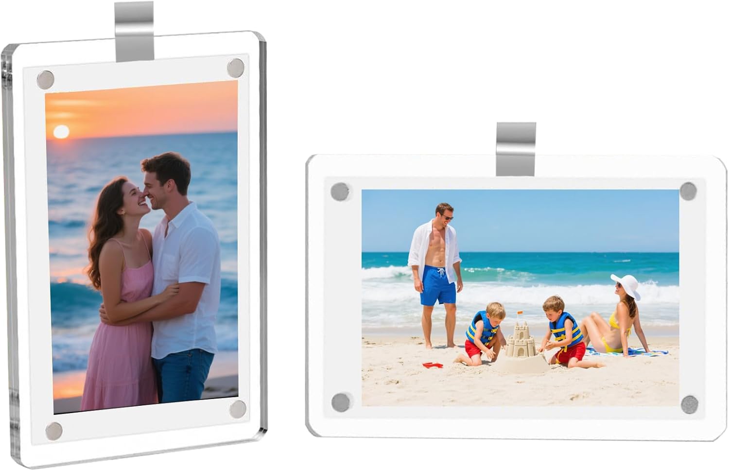 2Pcs Car Picture Holder,Acrylic Magnetic Photo Car Visor Clip,Sun Visor Picture Clip,Personalized Car Picture Frame For Family Or Personal Photos