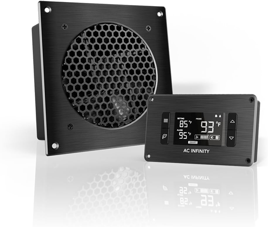 AC Infinity AIRPLATE T3, Quiet Cooling Fan System 6" with Thermostat Control, for Home Theater AV Cabinets