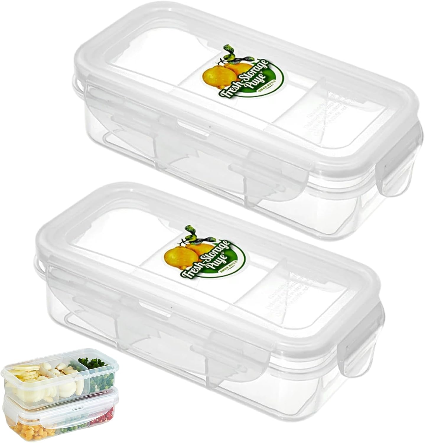 MQWDGJ Kids Snack Box, 2 Pcs Divided Snack Container, 420ml Food Storage for Kids and Adults School Lunch Boxes Leak Proof Divided Bento Lunch Box Reusable with 3 Compartments for Travel School Work