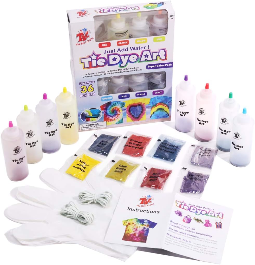 TBC The Best Crafts 8 Colours Tie Dye Kit. with Bonus Tie Dye Powder Refiils Packs