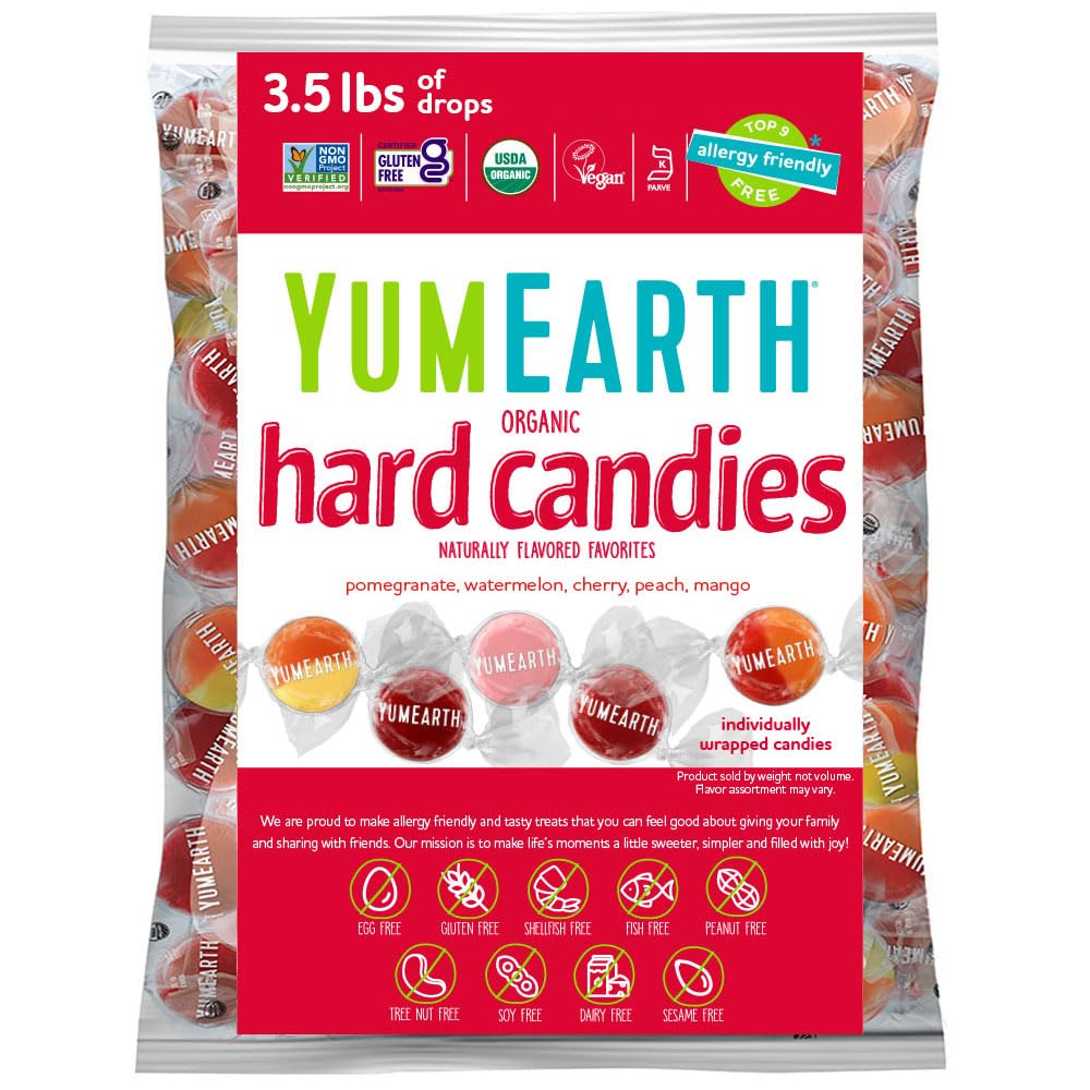 YumEarth Organic Fruit Drops Variety Pack - Fruit Flavored Natural Hard Candy, Fruit Candy for Kids - Allergy Friendly, Non GMO, Gluten Free, Vegan - Assorted Flavors, 56 Ounce (Packaging May Vary)