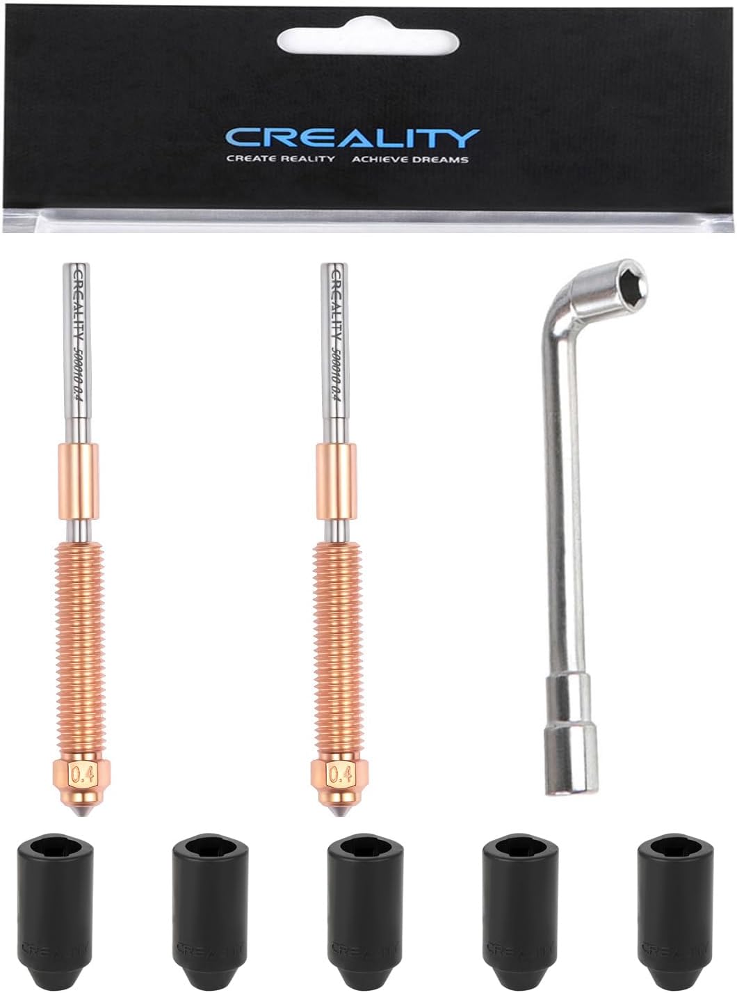Creality K2 Plus/Hi Combo Nozzle, for Creality Hi, K2, K2 Pro, K2 Plus 3D Printer, 2PCS 0.4mm Unicorn Nozzles, 5PCS Silicone Socks, 1PCS Nozzle Wrench