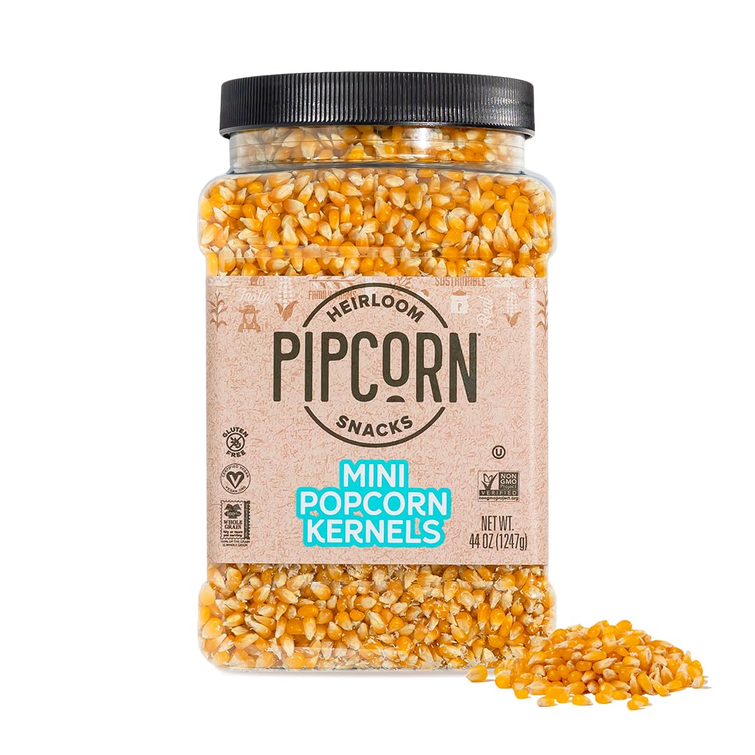Heirloom Mini Popcorn Kernels by Pipcorn - 44 oz Jar, Unpopped Popcorn, Healthy, Non-GMO, Vegan, Gluten Free Snacks