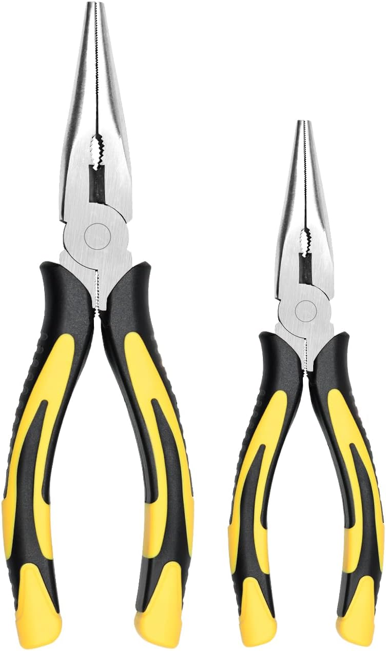 Premium VISE-GRIP Long Needle Nose Pliers- 8” & 6‘’, Paper Clamp Precision, High Carbon Steel, Soft Grip with Wire Cutter, Long Nose Cutting Pliers for Home, Fishing, Jewelry, Crafts,2pcs
